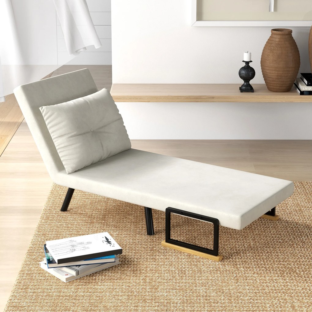 HOMCOM Canapele Extensibile Individuală Alb Crem 63x73x81 cm cu Pernă Extensibilă pe 5 Nivele | Aosom Romania