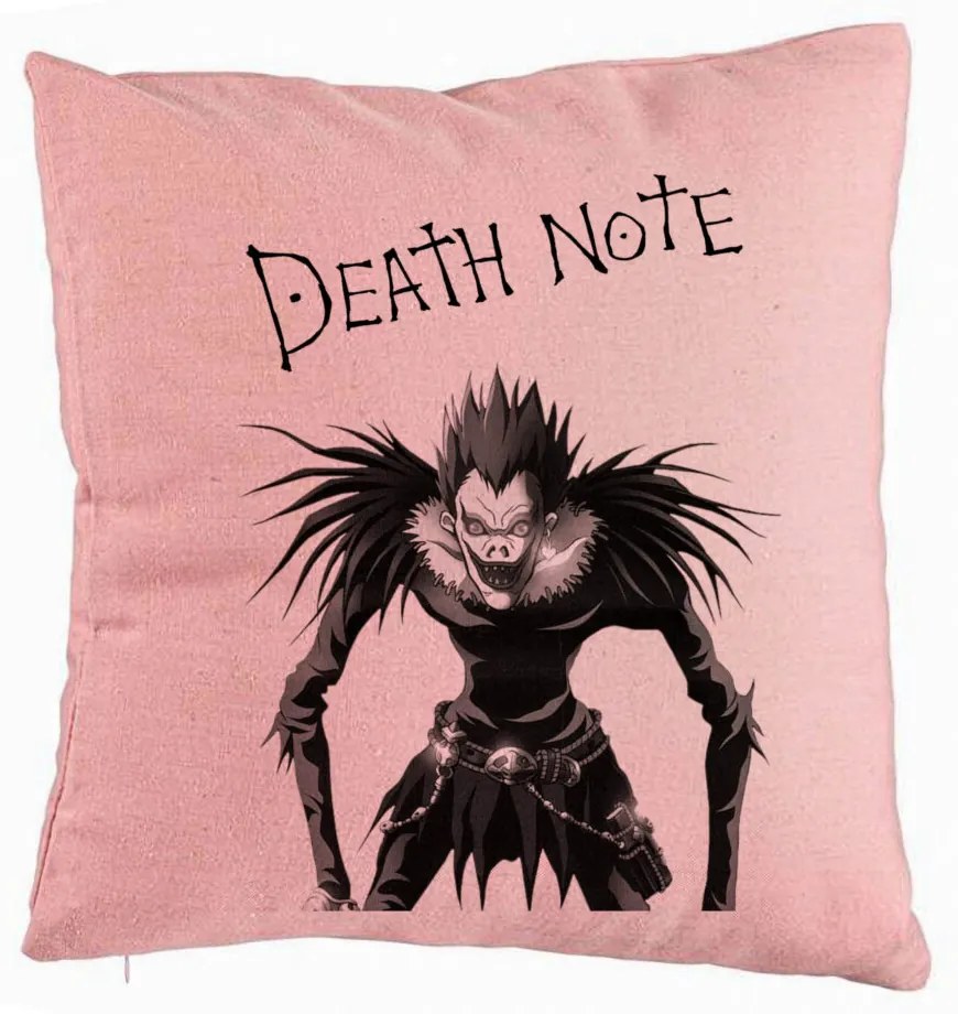 Perna Decorativa cu Deathnote, 40x40 cm, Roz, Husa Detasabila, Burduf