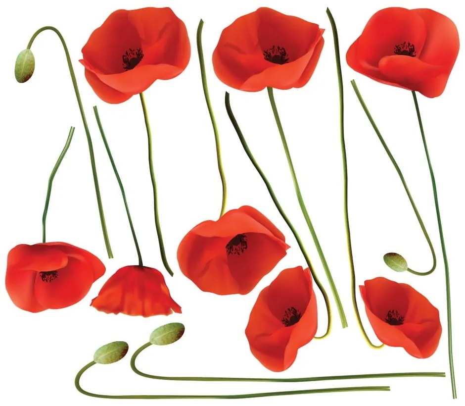 Set autocolante pentru perete Ambiance Vermeil Poppies, 60 x 70 cm