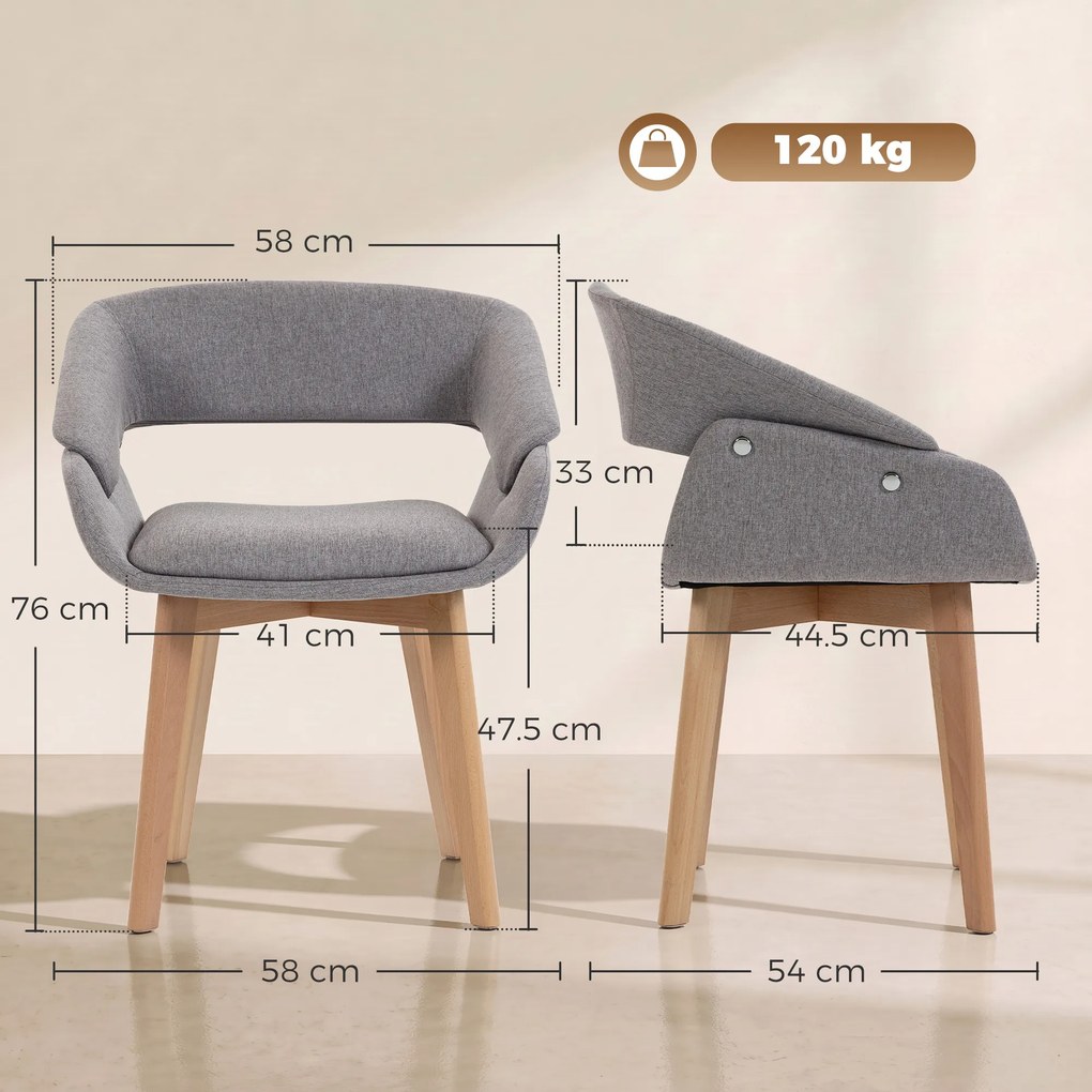 HOMCOM Set 2 Scaune Dining Ergonomice din Material Gri Deschis | Aosom Romania