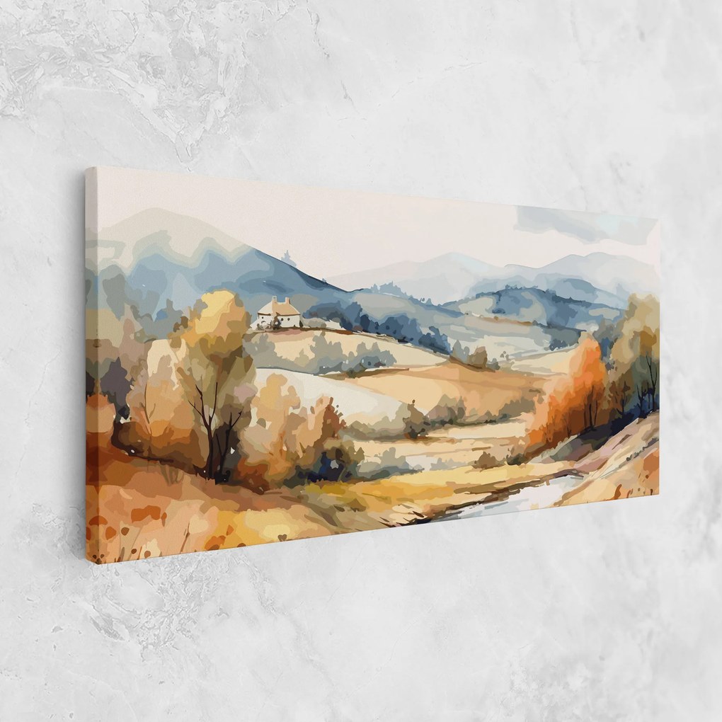 Tablou Canvas, 100x200cm, Dormitor si Living, Peisaje, Toamna, Blue Orange Autumn