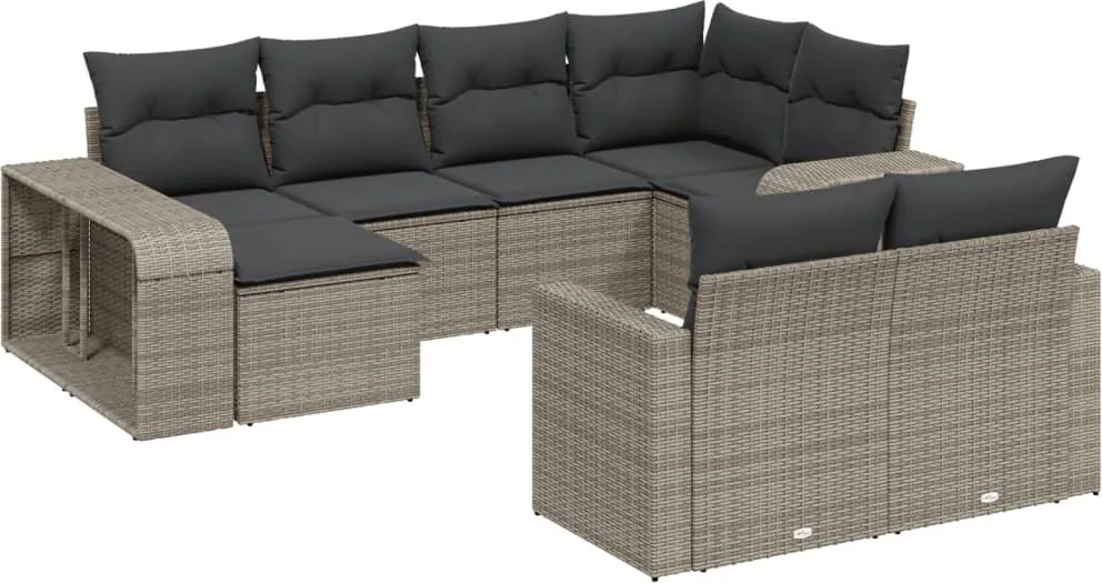vidaXL Set mobilier de grădină cu perne, 10 piese, gri, poliratan