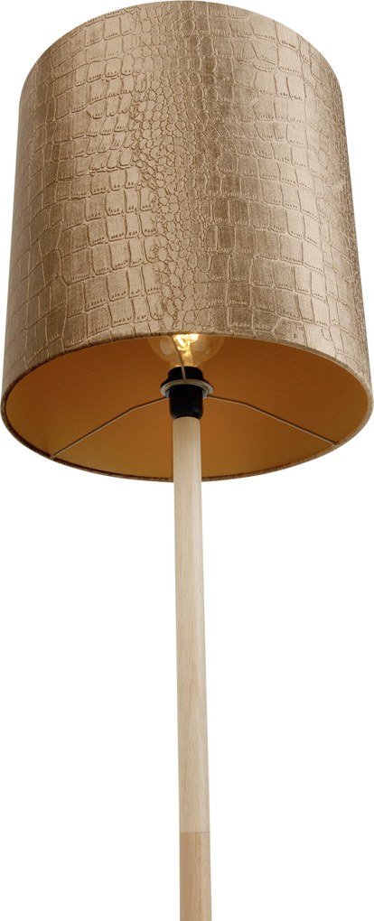 Lampă de podea din lemn cu abajur de catifea cu design crocodil 40cm - Mels