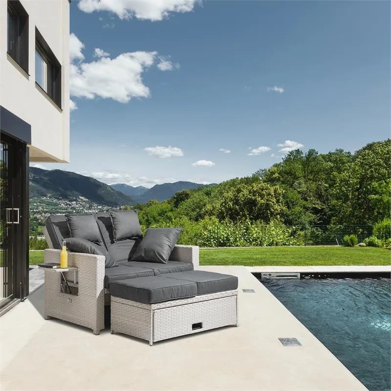 Zona de confort Rattan canapea pentru camera de zi, cu două locuri, din răchită 121x86x99cm 10cm, plianta siextensibila, alba