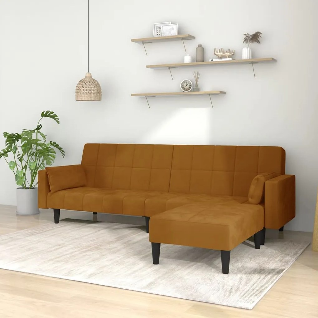 3080705 vidaXL Canapea extensibilă cu 2 locuri 2 perne/taburet, negru, catifea