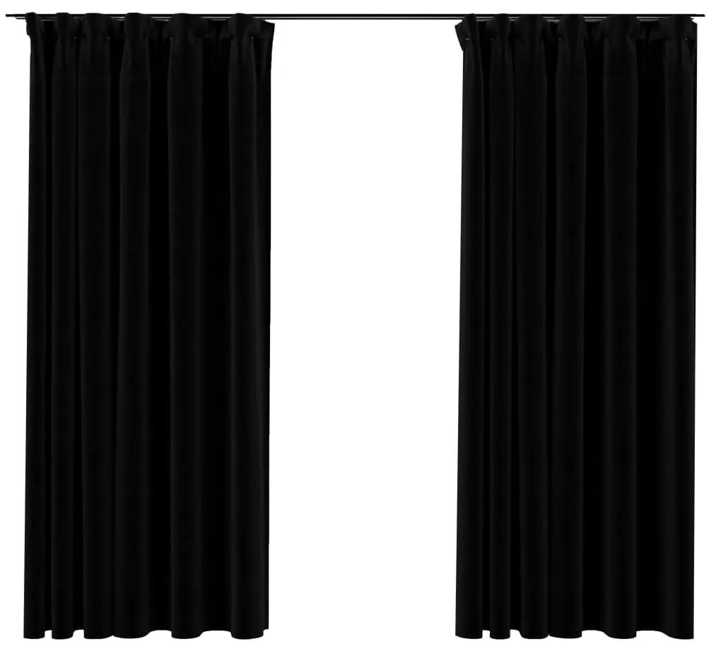 Draperii opace aspect in, carlige, 2 buc., negru, 140 x 175 cm 2, Negru, 140 x 175 cm