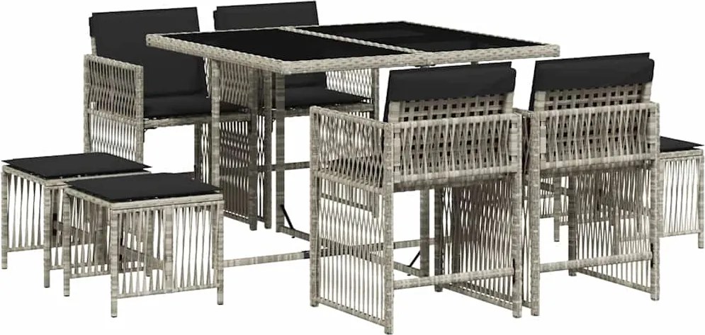 vidaXL Set mobilier grădină cu perne, 9 piese, gri deschis, poliratan
