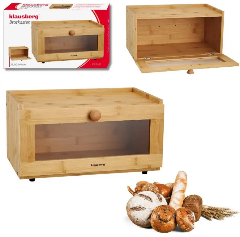 Cutie pentru paine Klausberg KB 7923, 35.5 cm, Fereastra acrilica, Bambus, Maro