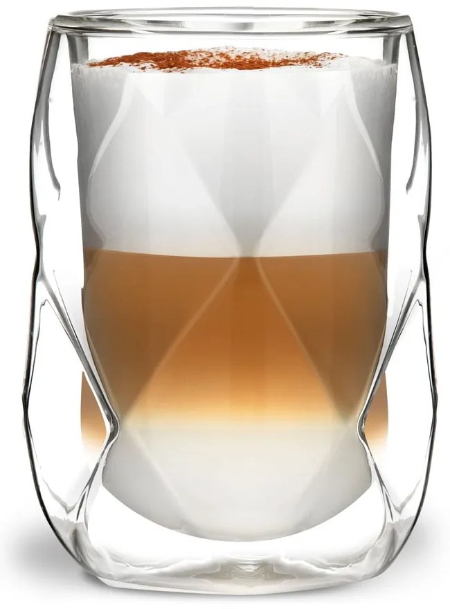Set 2 pahare de latte cu perete dublu Vialli Design Geo, 250 ml