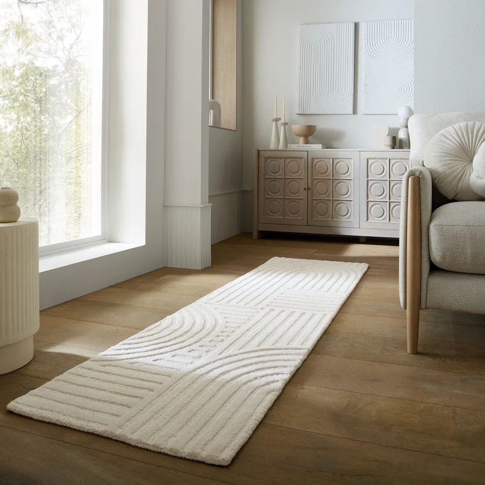 Covor tip traversă fildeș țesut manual din lână 60x230 cm Zen Garden – Flair Rugs