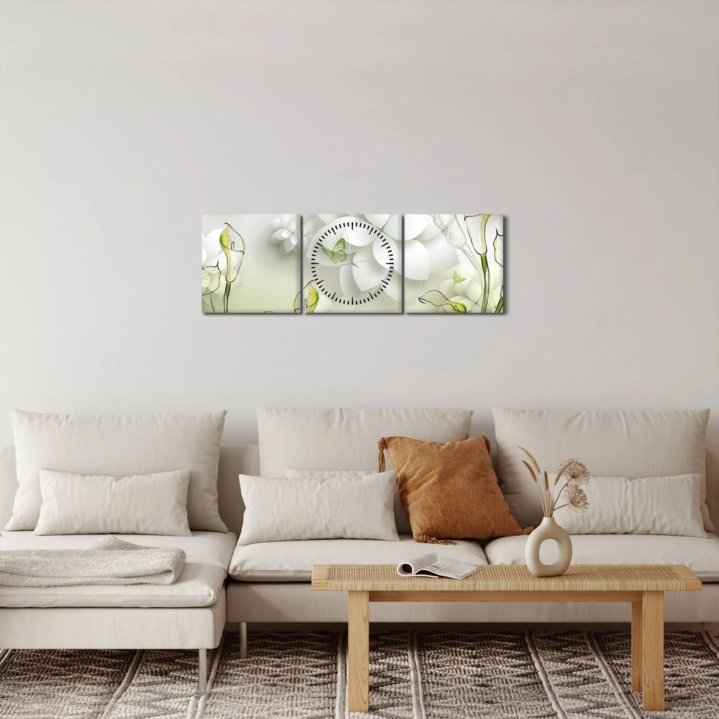 Tablou cu flori (cu ceas) (90x30 cm)