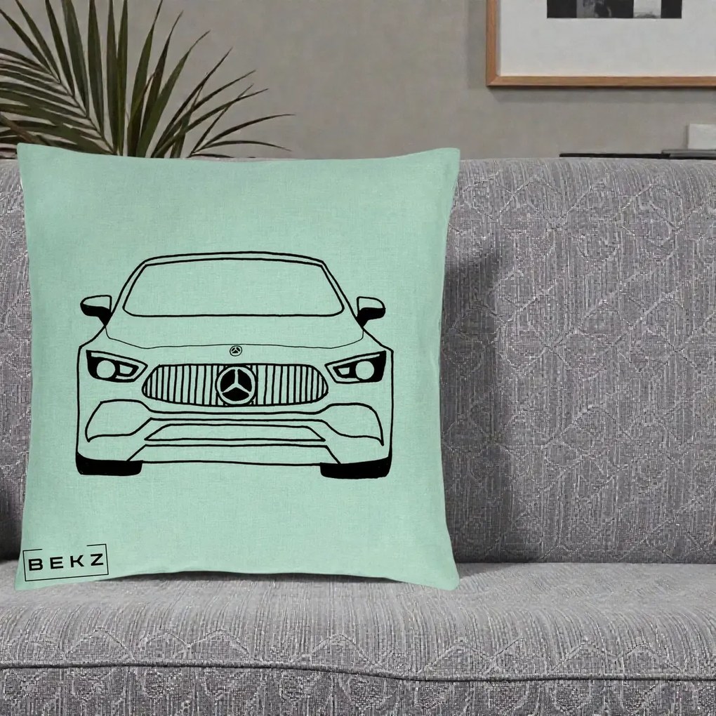 Perna Personalizata Mercedes-Benz Fata Linie, 40x40 cm, Verde Menta, Husa Detasabila, Perna Inclusa, BEKZ®