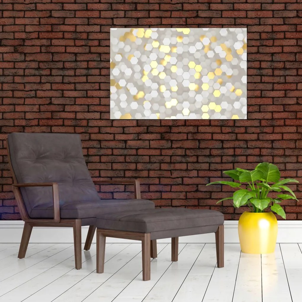 Tablou - Hexagoane alb - auriu (90x60 cm)