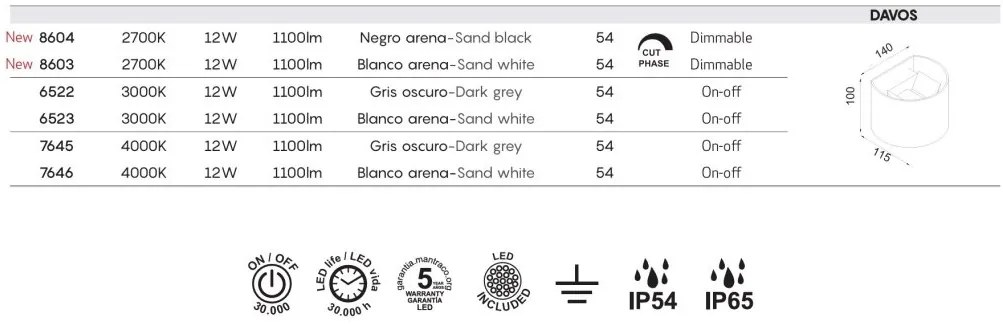 Aplica LED dimabila iluminat exterior ambiental IP54 DAVOS negru MA-8604