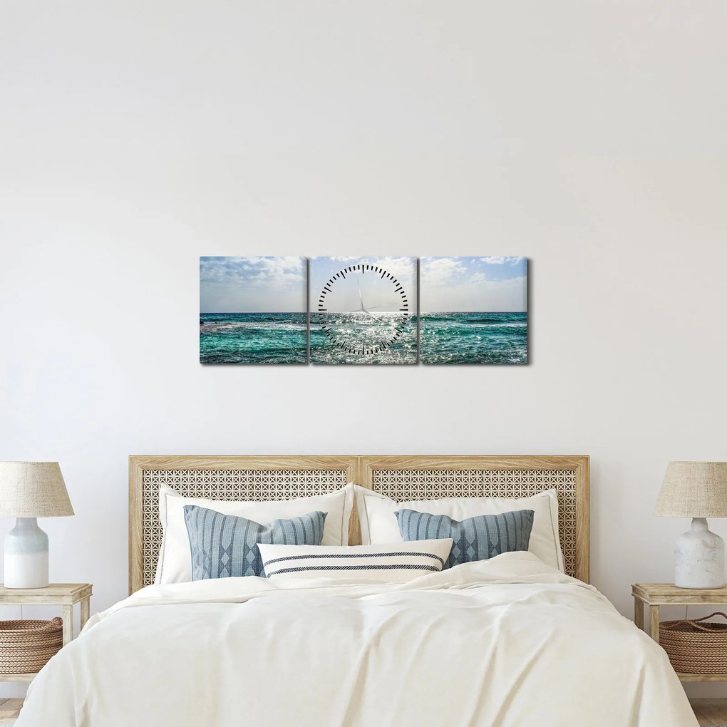 Tablou cu suprafața mării (cu ceas) (90x30 cm)