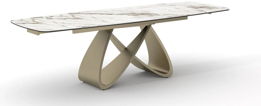 Masă ceramică Infinity extensibilă, picior metalic auriu - 180 cm / 90 cm / 77 cm