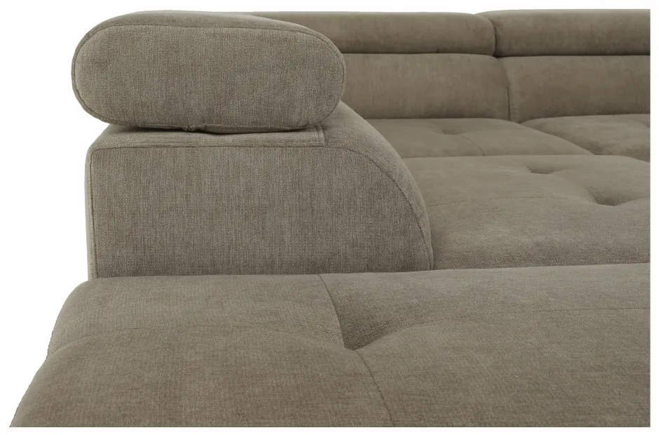 Colţar cu spaţiu de depozitare, maro deschis, material textil, stânga, BUTON R