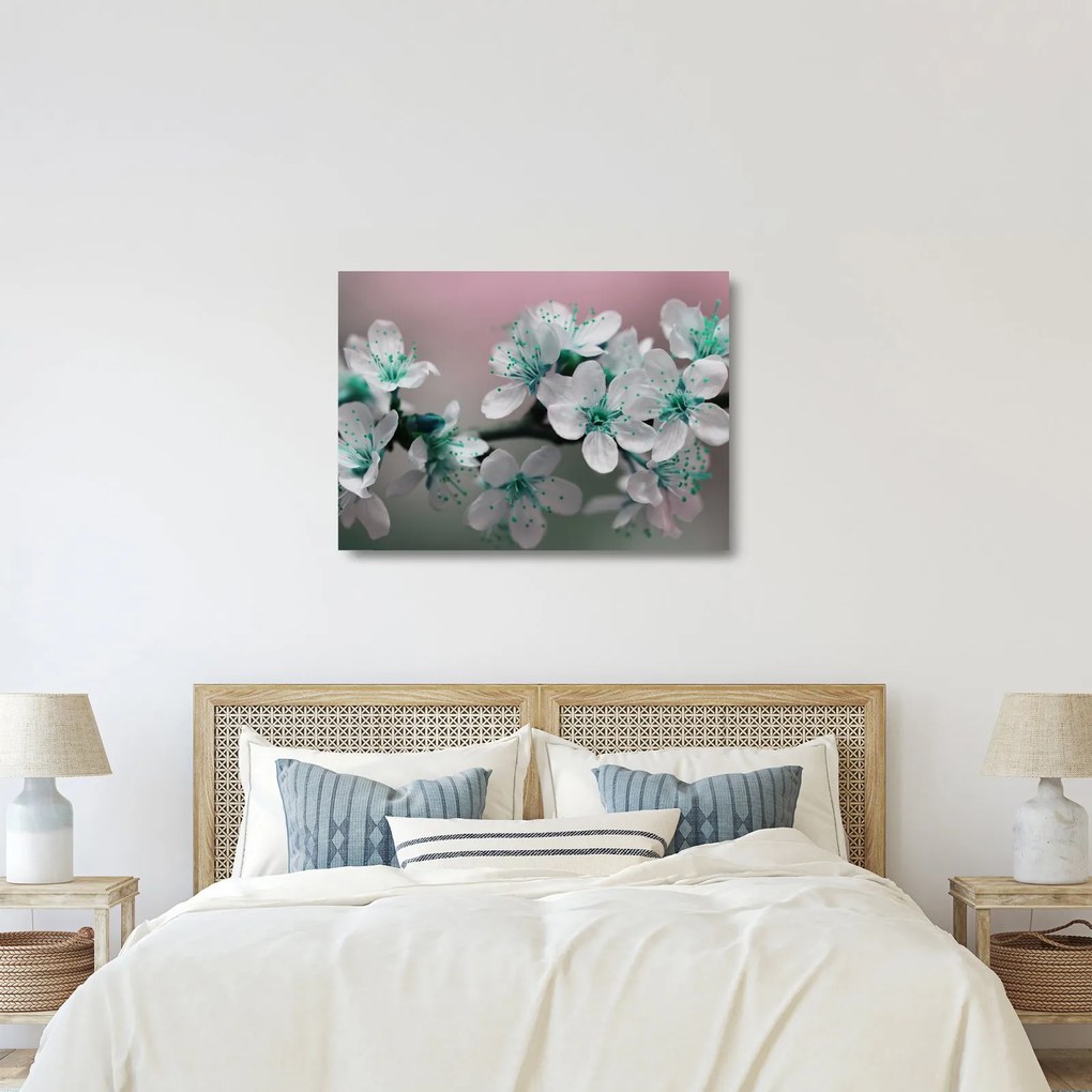 Tablou pe sticlă cu floare - turcoaz (70x50 cm)