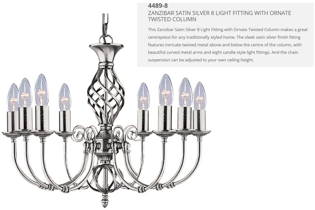 Candelabru elegant stil clasic Zanzibar argintiu 8L 4489-8 SRT