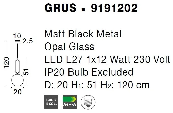 Lustra, Pendul modern Grus Matt Black 20cm