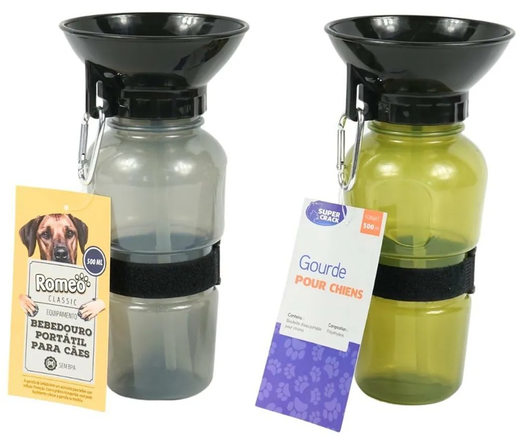 Sticla de voiaj cu bol pentru caini 500 ml DOGS - mai multe culori Culoare: Gri