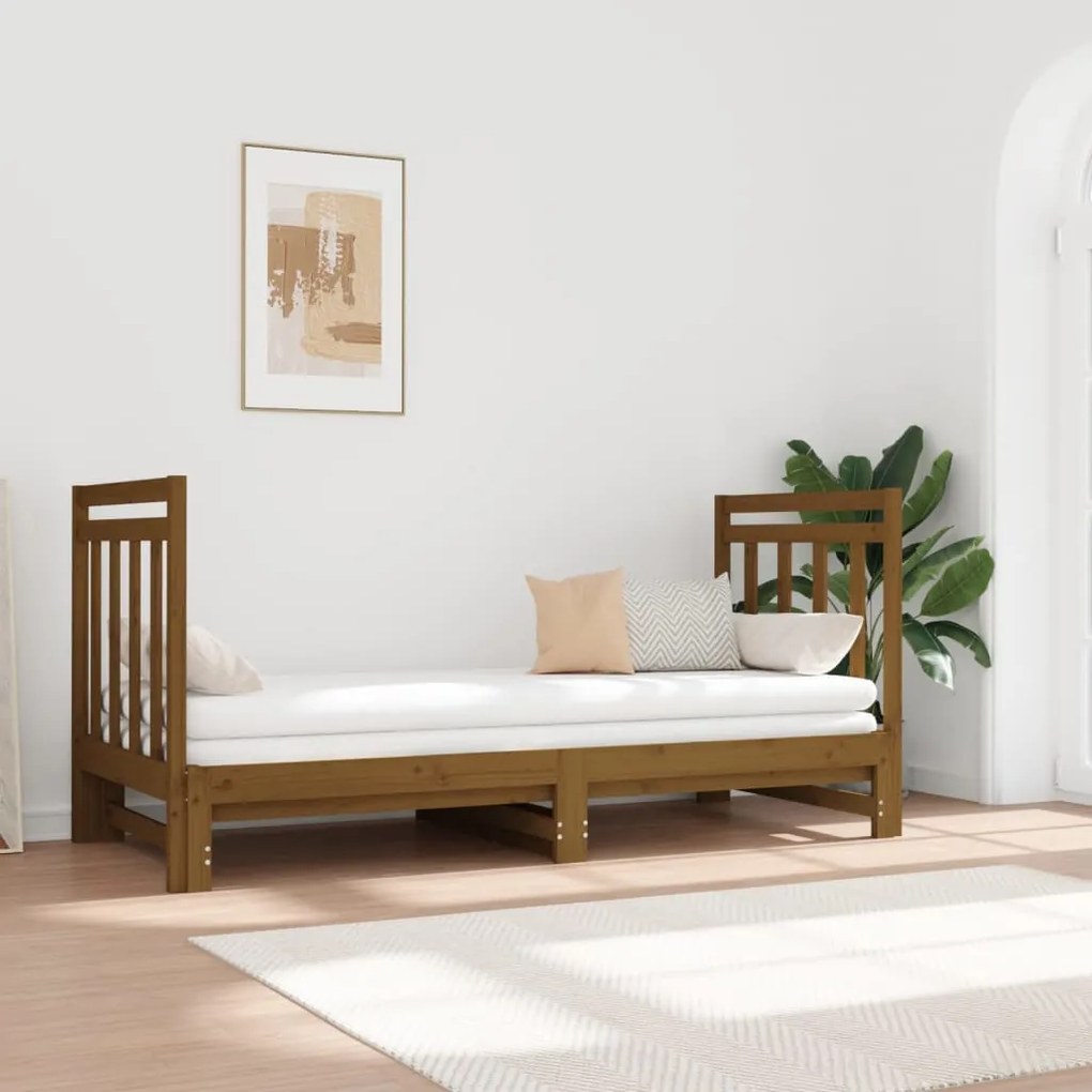 3124775 vidaXL Pat de zi extensibil maro miere 2x(90x190) cm lemn masiv de pin