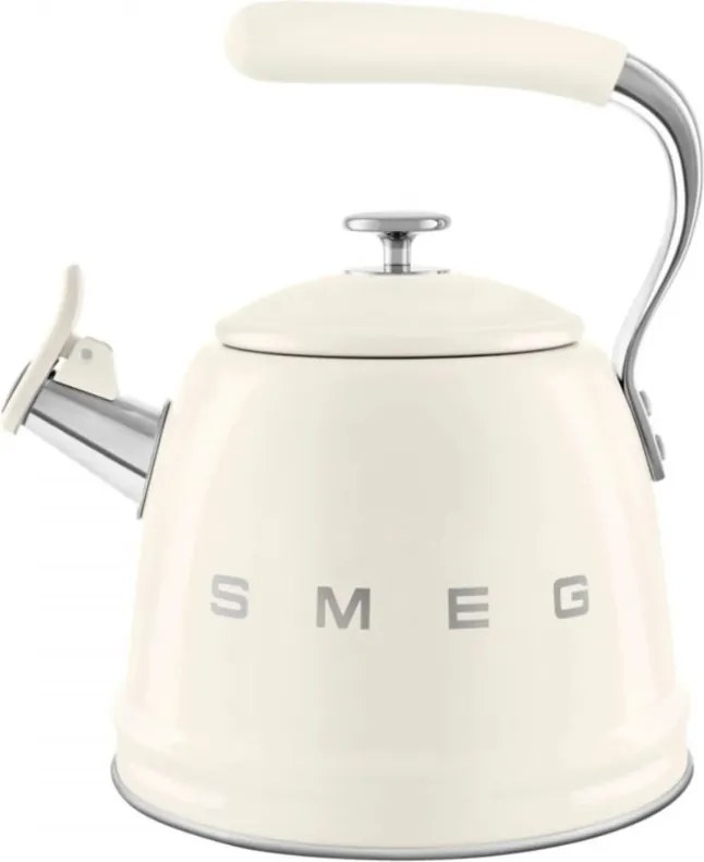 Ceainic cu fluier Smeg WKF01CR, 2,3 l, Inductie, Maner rece, Otel, Crem