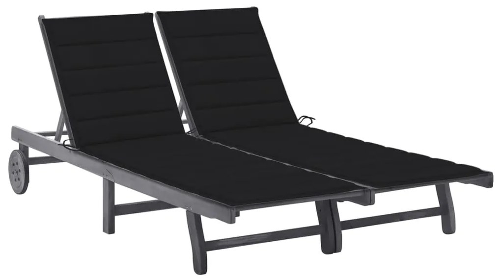 vidaXL Șezlong grădină cu pernă, 2 persoane, gri, lemn masiv acacia