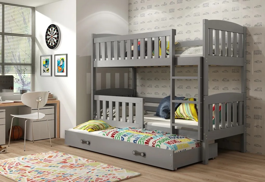 Expedo Pat supraetajat FLORENT 3 + saltea + somieră GRATIS, 90x200, grafit, grafit