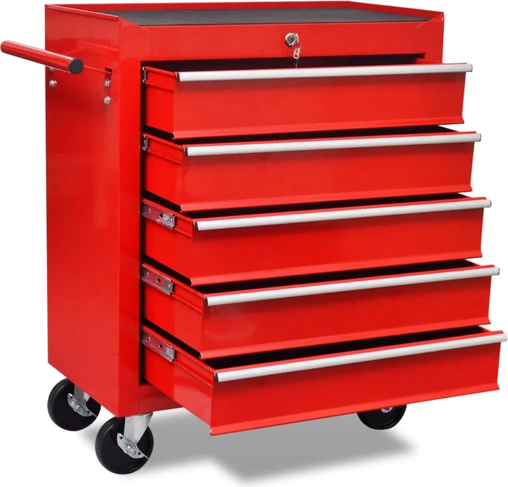 vidaXL Cărucior de atelier pentru scule, 5 sertare, roșu
