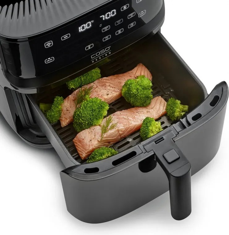 Friteuza cu aer cald si abur Caso AirFry & Steam 700, 1700 W, 7 l, 10 programe, 60-200°C, Timer, Fereastra, Alarma, Negru