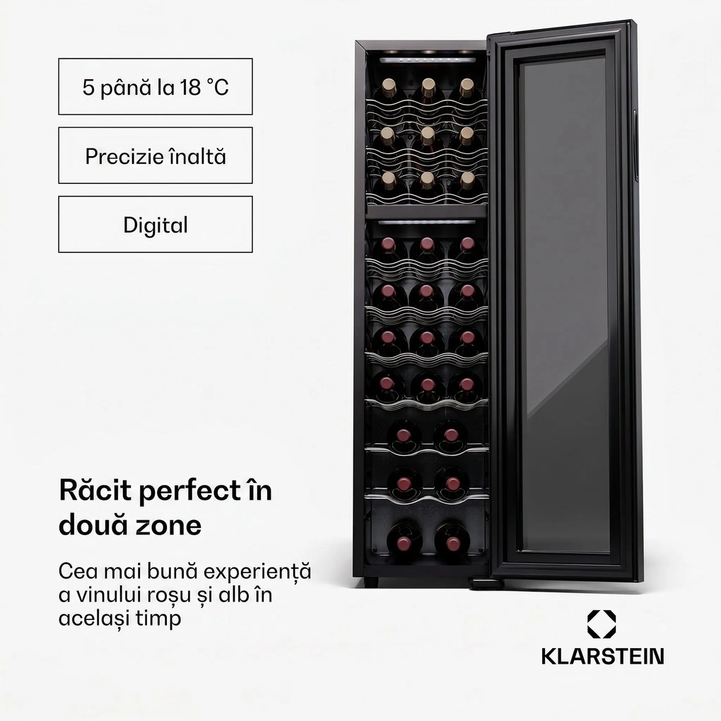 Klarstein Shiraz 27 Duo, frigider pentru vin, 2 zone, 83 l / 27 sticle, 5-18 / 5-18 °C, control tactil