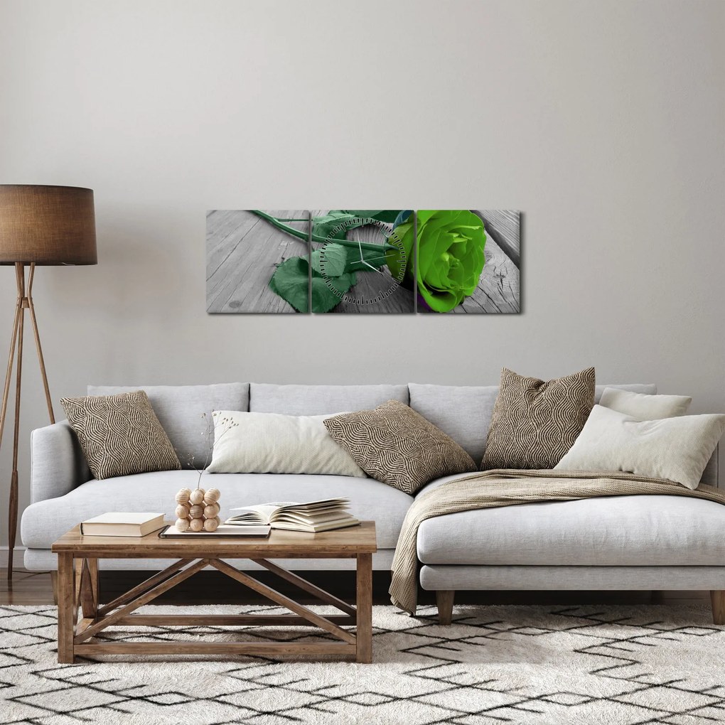 Tablou - Trandafir verde (cu ceas) (90x30 cm)