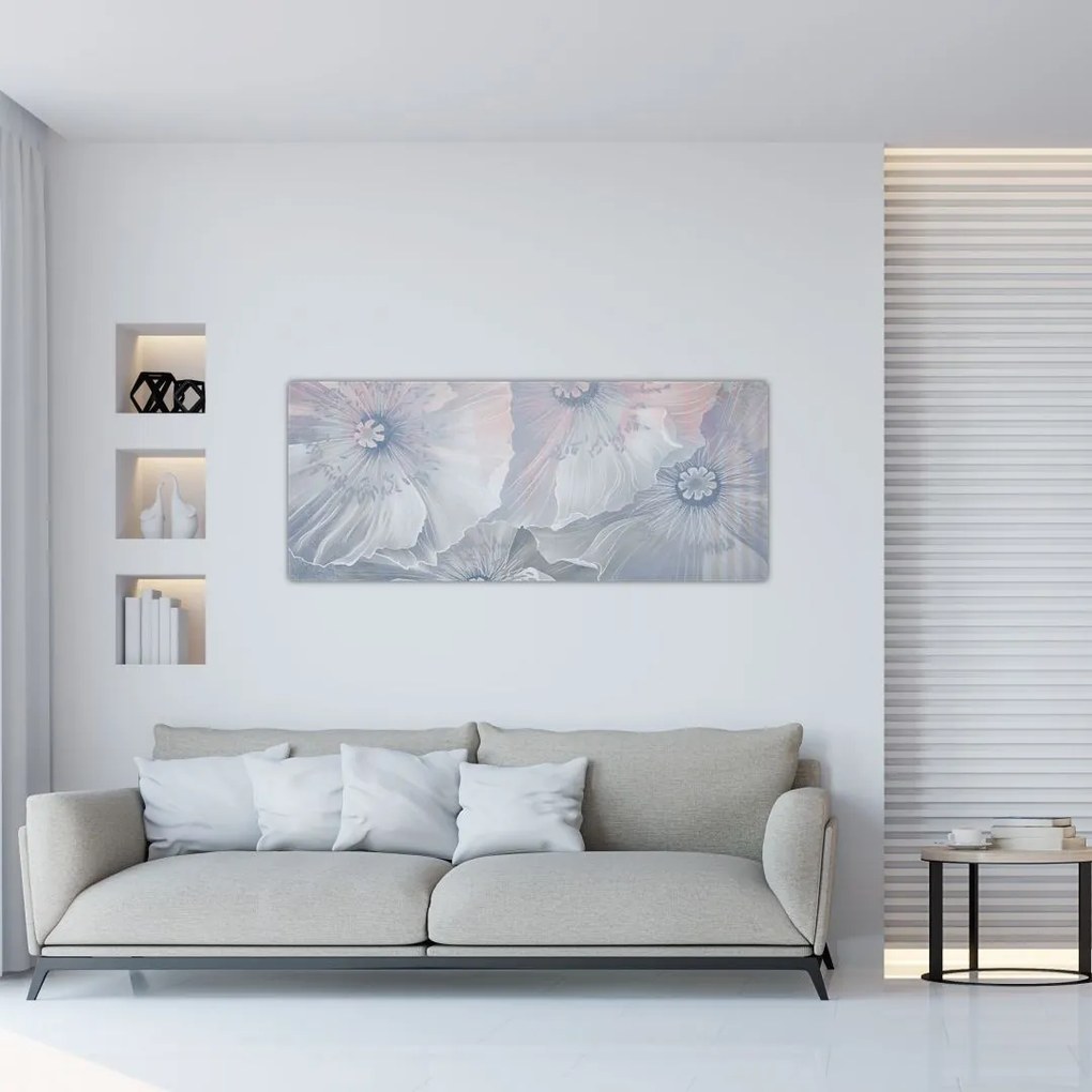 Tablou - Flori albastre pe perete (120x50 cm)