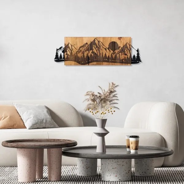 Decorațiune de perete 75,5x24,5 cm lemn/metal munți