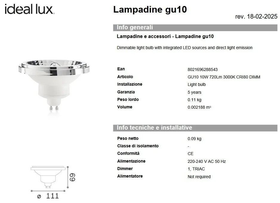 Bec LED dimabil, Gu10 10W 720lm 3000K cri80 dimm