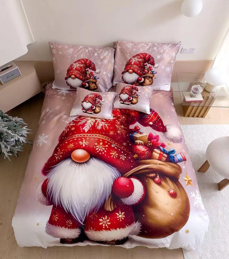 Lenjerie de pat din bumbac 3D SANTA GNOME rosu + fata de perna 40x50 cm gratuit Dimensiune lenjerie de pat: 70 x 90 cm | 140 x 200 cm