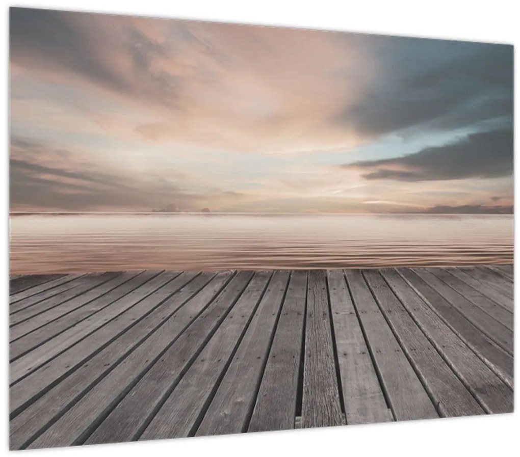 Tablou pe sticlă - Pier la apus de soare (70x50 cm)
