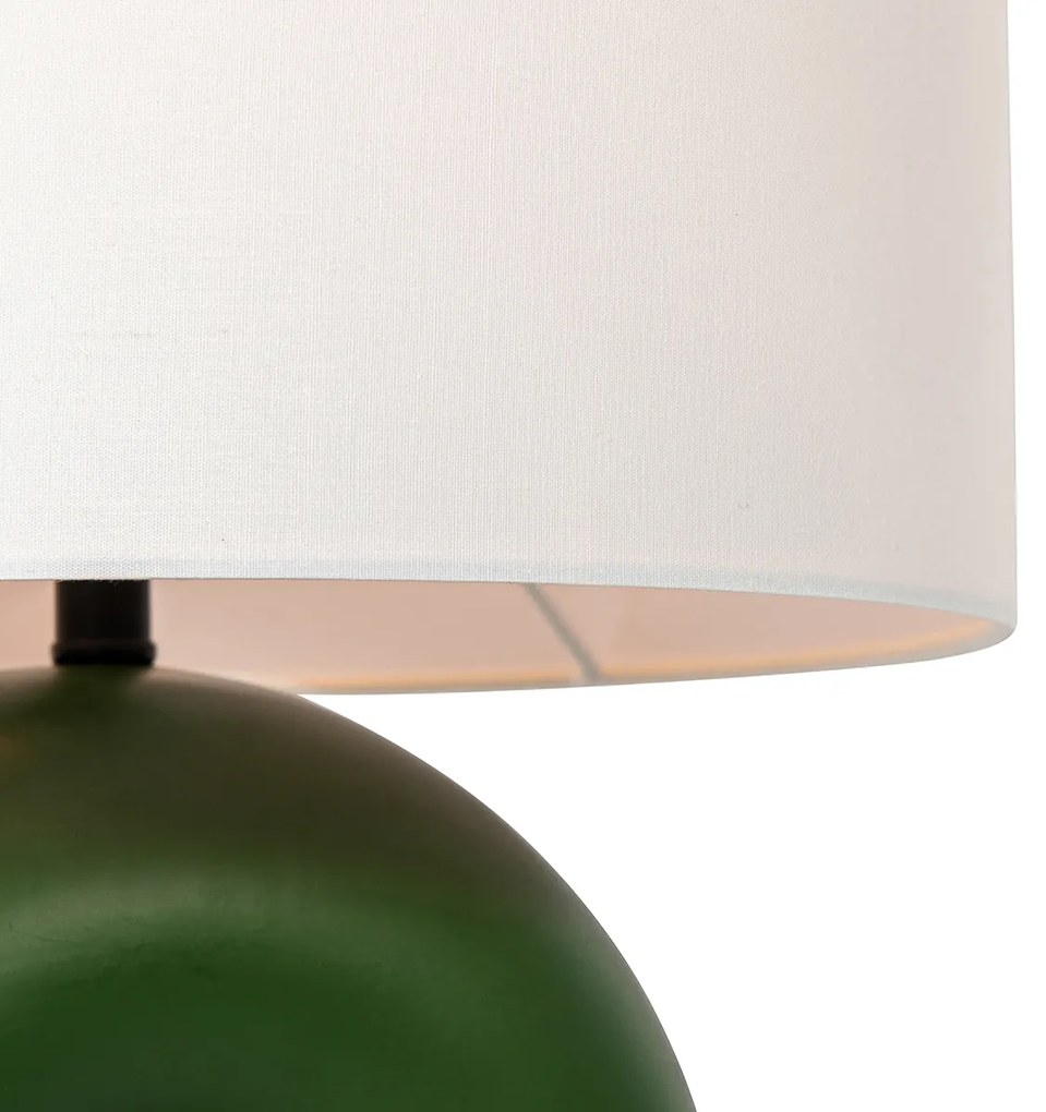 Lampă de masă de design verde cu abajur din in alb - Lotti