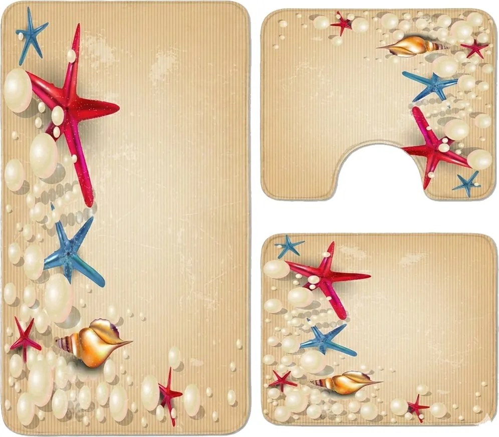 Set covoare baie antiderapante, 3 piese, model marin decorativ