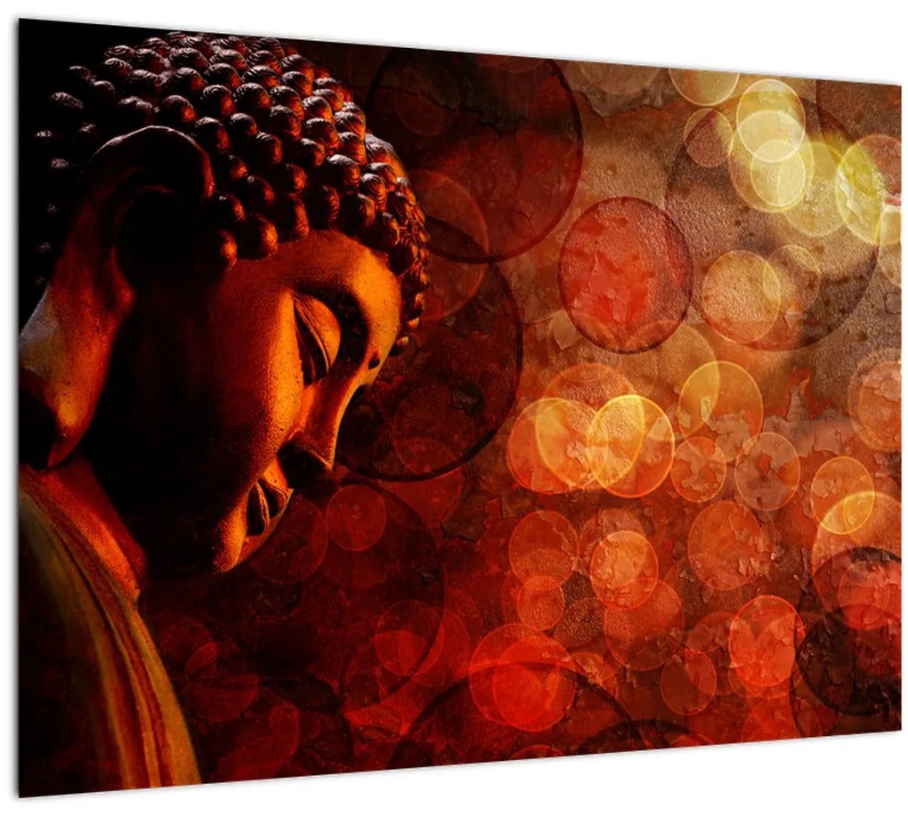 Tablou pe sticlă - Buddha în nuanțe roșii (70x50 cm)