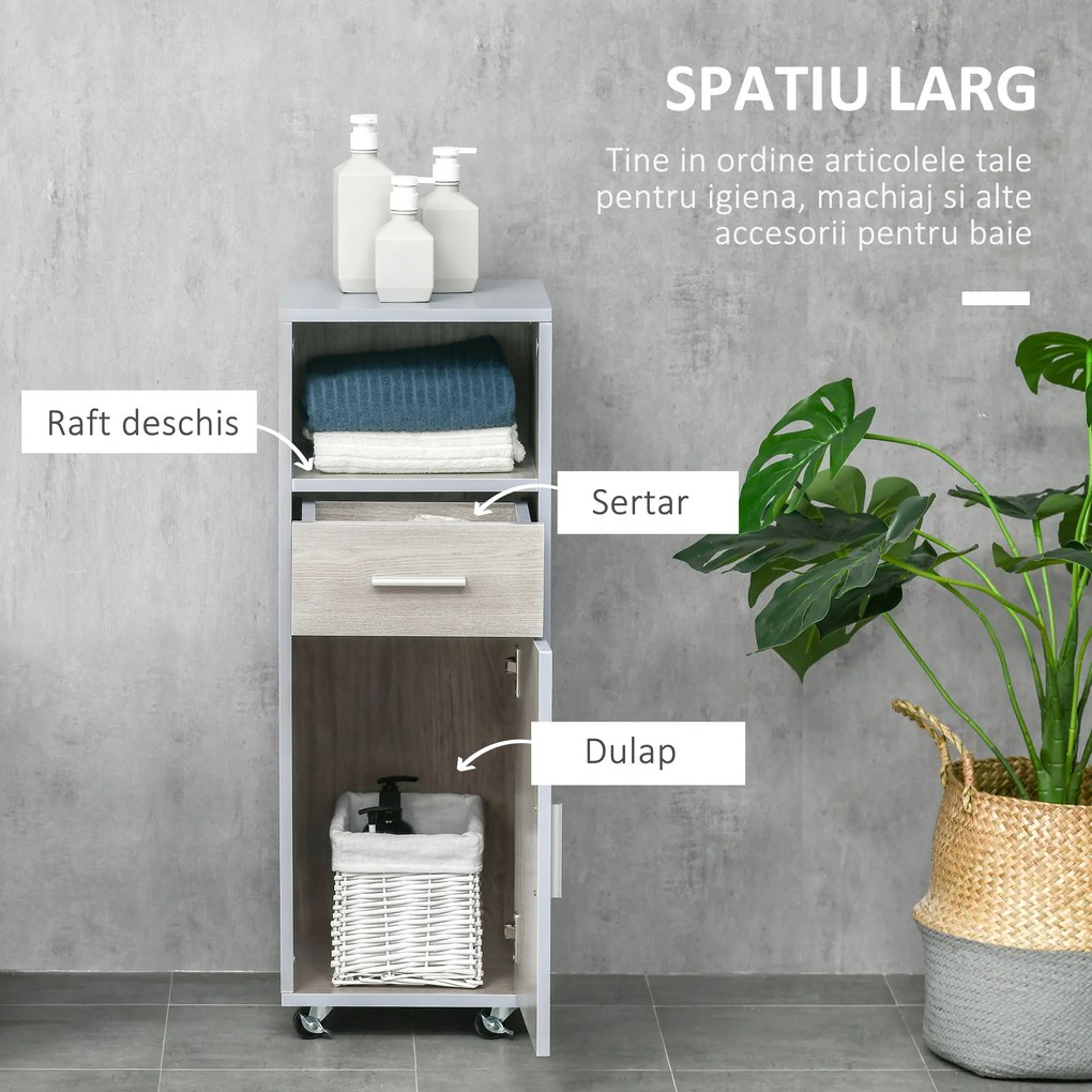 KLEANKIN Mobilier pentru baie inaltat din MDF, 30x32x87cm, Gri si Lemn