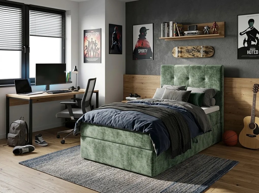 Pat tapițat boxspring DIRELIS VIBE 90x200 cm verde inchis Saltea: Saltea cu arcuri Bonell