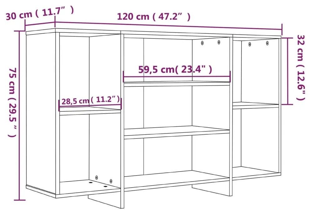 Servanta, alb extralucios, 120x30x75 cm, PAL 1, Alb foarte lucios