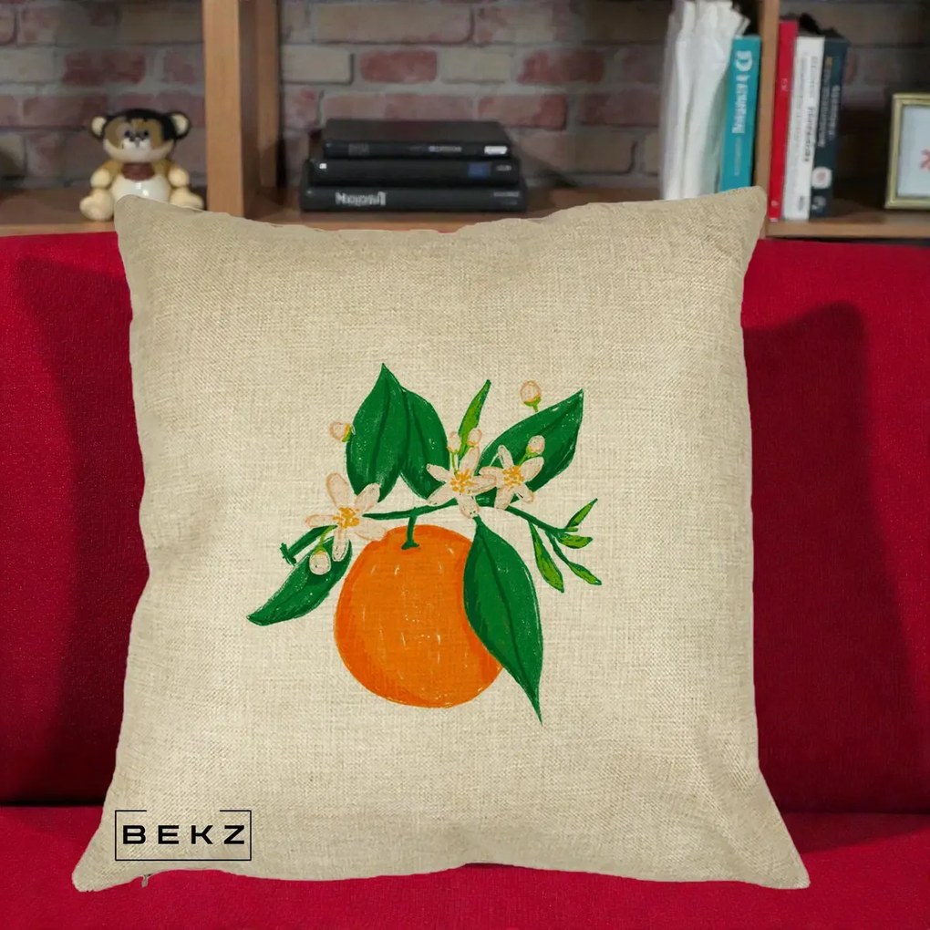 Perna Decorativa Portocala in Floare, 40x40 cm, Crem, Husa Detasabila, Perna Inclusa, BEKZ®