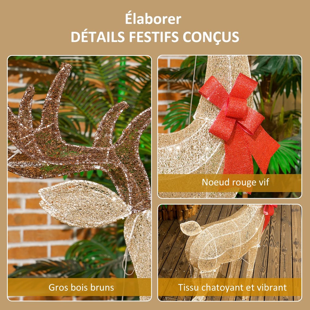 Outsunny Ren luminos de Crăciun, decorațiune din oțel iluminată cu 137 LED-uri alb cald, 66 x 25 x 135 cm, auriu | Aosom Romania