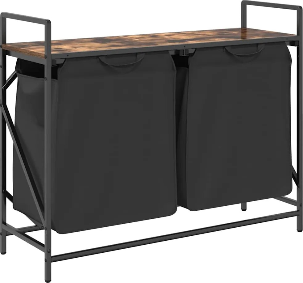 vidaXL Coș de rufe 2 compartimente cu raft stejar fumuriu