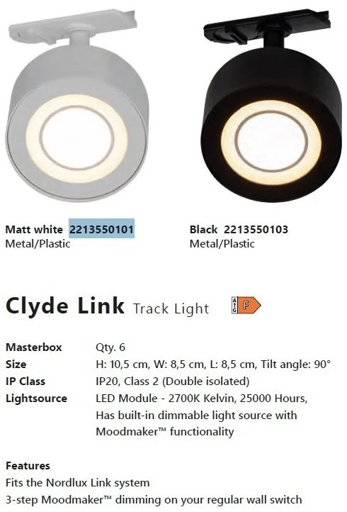 Accesoriu, Spot LED directionabil Clyde negru, pentru sina Nordlux Link