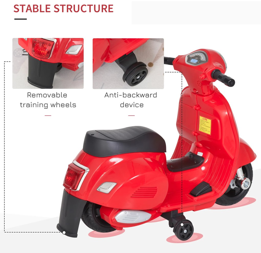 Motocicleta pentru Copii HOMCOM Brand Vespa 6V, 18-36 luni | Aosom Romania