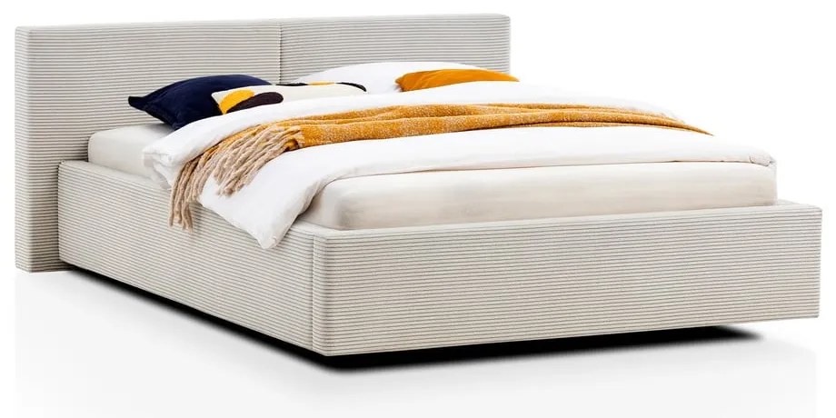 Pat matrimonial bej tapițat fără somieră 140x200 cm Cube – Meise Möbel